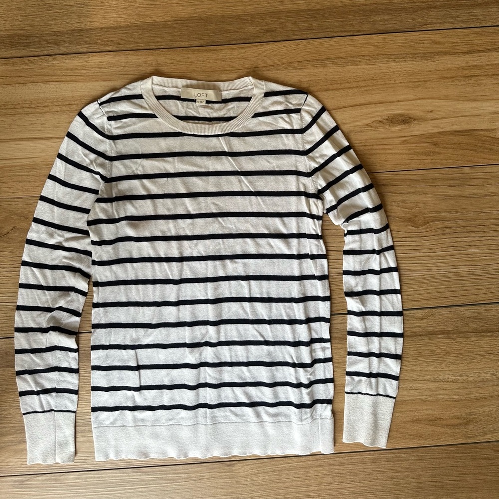 Loft lightweight, navy blue striped sweater